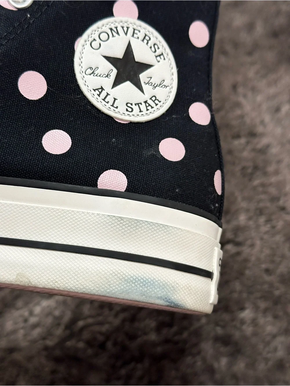 Converse Chuck Taylor All Star Lift Platform Black Pink Polka Dot Shoes Sz 8